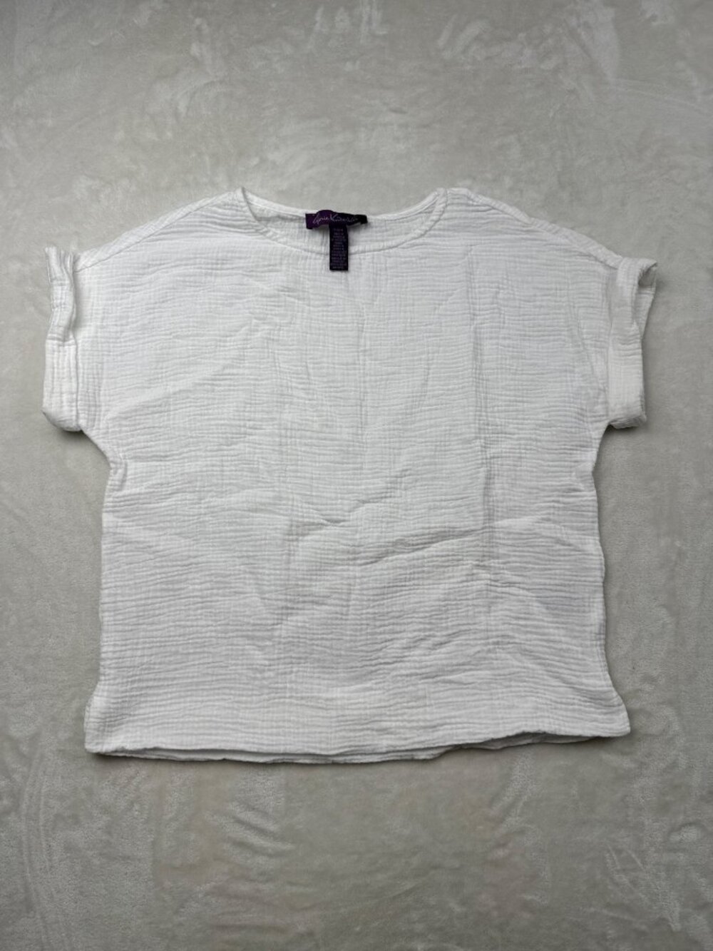 Gloria Vanderbilt White Textured Short-Sleeve Cotton Top Womens Small